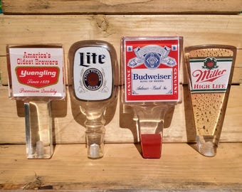Vintage Acrylic Beer Tap Handles, Lucite Draft Faucet Knobs (Yuengling, Miller, Budweiser)