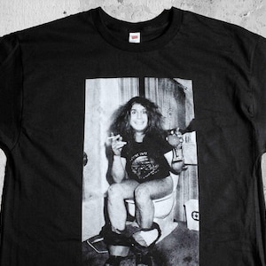 1980s OZZY OSBOURNE On Toilet B&W Photo Rock N Roll Heavy Metal Cigarette Outlaw Custom Hand Screen Printed Sabbath Band Shirt