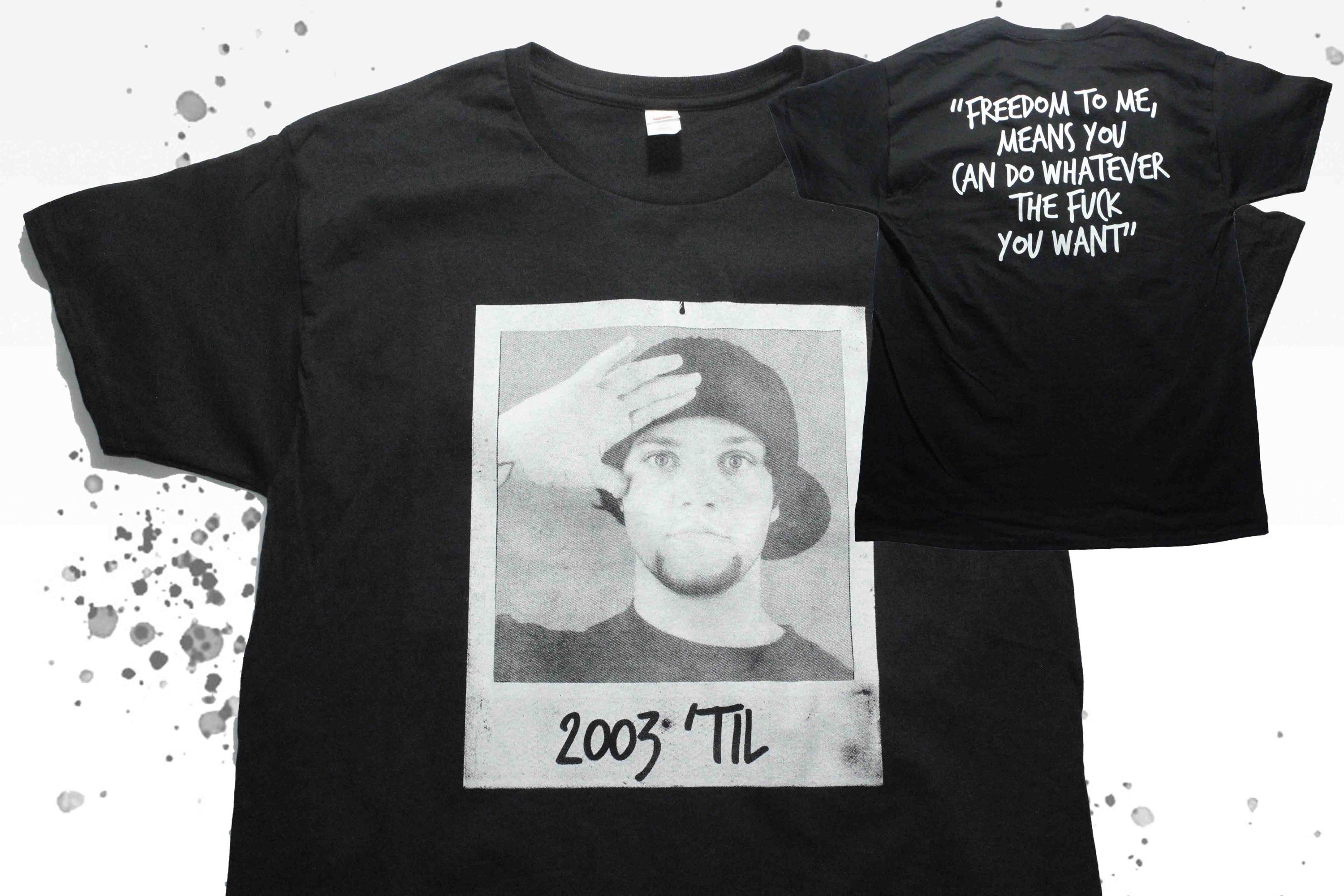 BAM MARGERA Polaroid Photo 2003 'Til Freedom Quote Jackass CKY 411VM Viva La Bam Skateboarding Punk Hand Screen Printed Shirt
