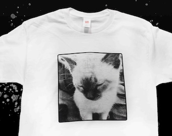 Sleepy Kitty Siamese Cat Lover Kitten Cute B&W Photography Custom Soft Print Shirt