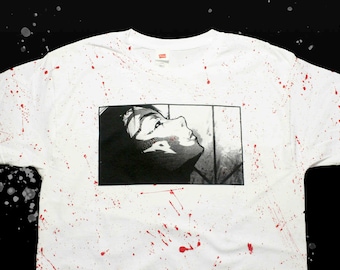 O-REN&#39;S REVENGE Kill Bill Custom Blood Splatter All Over Hand Screen Printed Anime Quentin Tarantino Film Lucy Liu Ishii Movie Horror Shirt