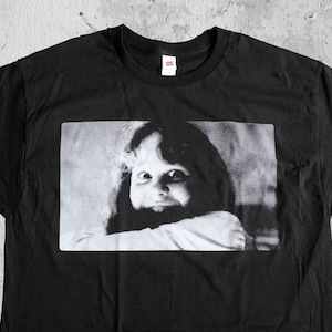 THE EXORCIST Regan MacNeil Linda Blair B&W Photo Terrifying Scary Creepy Horror Classic Movie Custom Hand Screen Printed Shirt
