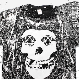 HIM x Misfits MASHUP Lyric His Infernal Majesty All Over Hand Silk Screen Print Paint Splatter Fiend Rock Goth Horror Punk Love Band T-Shirt