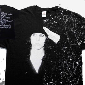 VILLE VALO HIM His Infernal Majesty All Over Hand Silk Screen Print Paint Splatter Heartache Finnish Rock Goth Love Metal Lyric Band T-Shirt