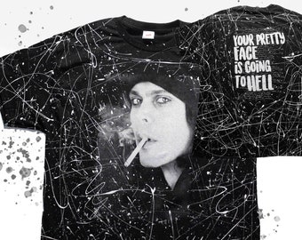VILLE VALO Cigarette HIM His Infernal Majesty Pretty Face To Hell Hand Screen Print Paint Splatter Finnish Rock Goth Love Metal Lyric Shirt