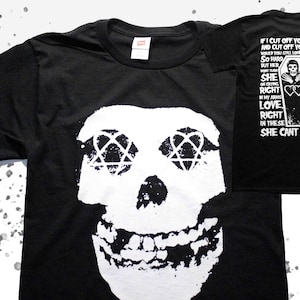 HIM x Misfits MASHUP Lyric His Infernal Majesty Hand Silk Screen Print Heartagram Fiend Rock Goth Horror Punk Love Metal Band Shirt