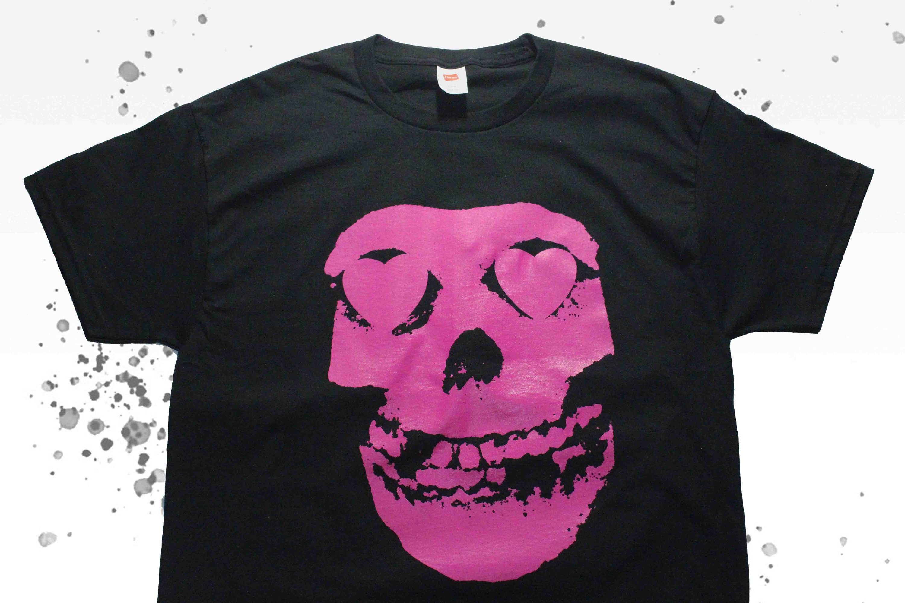 THE MISFITS Heart Eyes Hand Silk Screen Print Fuchsia Pink Fiend