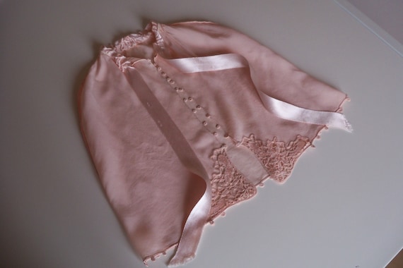 Christening dress vintage pink silk with elegant … - image 2