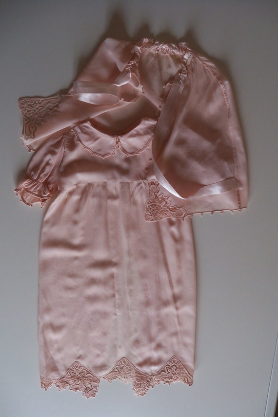 Christening dress vintage pink silk with elegant … - image 1