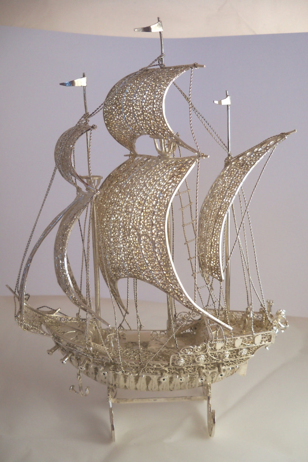 Sailing Ship Caravel of Silver Filigree Very Accurate in Every