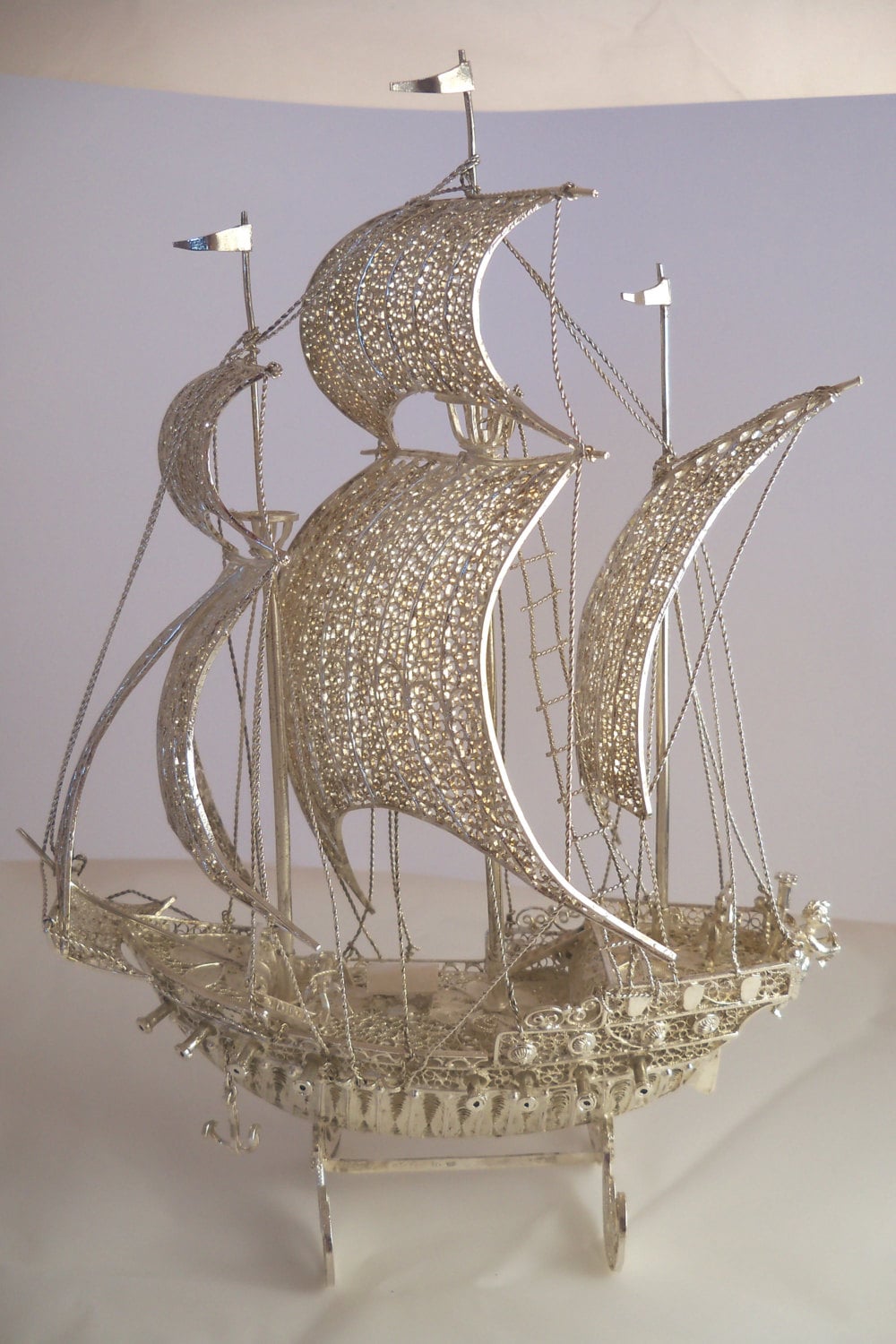 Sailing Ship Caravel of Silver Filigree Very Accurate in Every