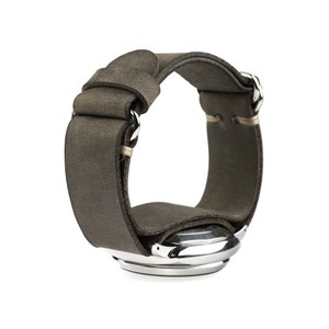 Army watch strap in khaki green with double ring lock, custom large wrist and special 17mm, 21mm, 23mm lug size