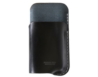 Black Leather Phone Case, Card Holder, Free Engraving, Custom Size
