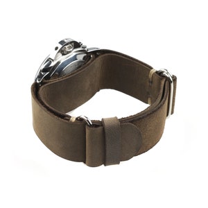 Bracelet-montre militaire en cuir marron, double anneau de fermeture avec tailles personnalisées 18 mm, 20 mm, 22 mm, 23 mm, 24 mm, etc. image 4