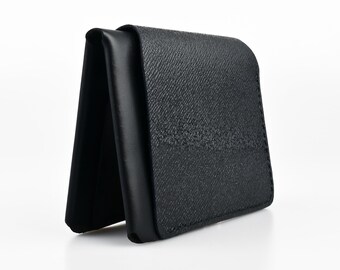 Black Saffiano Leather Bifold Wallet, Romanian ID, Coin Pocket, Free Engraving