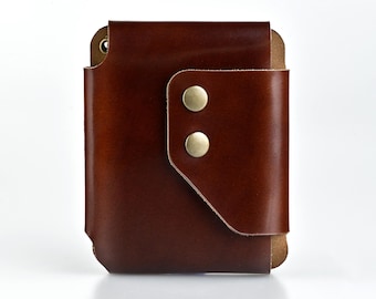 Burgundy Leather AirTag Wallet: Minimalist EDC, Optional Chain, Free Engraving