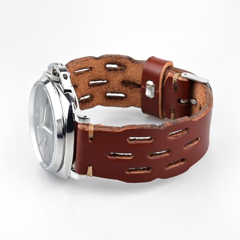 Chronograph Rally Strap Rally Watch Strap Racing Band Burgundy Thick Leather and Minimal Stitch ...