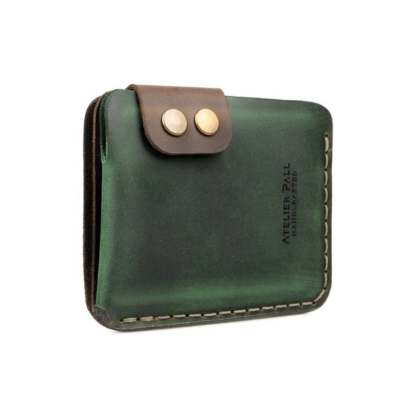 Airtag slanke portemonnee in verweerd groen en bruin leer SmartTag-kaarthouder met zak, optionele portemonnee-ketting