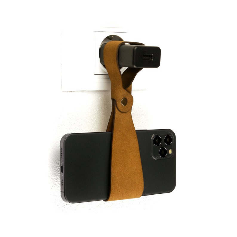 Charger/Phone hanger in brown leather minimal lightweight Etsy