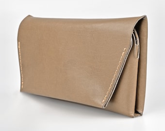 Beige Long Wallet, Cash and Cards Pockets, Minimal Slim Design Nude Leather