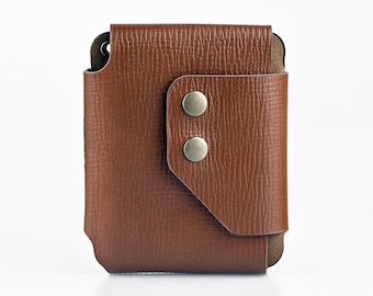 Brown Leather Minimalist Wallet, AirTag Pocket, Free Engraving, Biker Wallet Chain