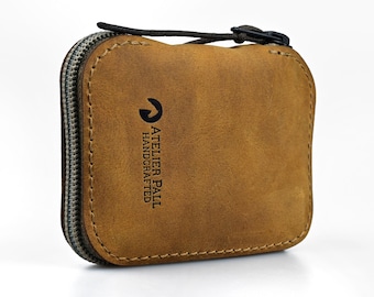 Distressed Leather Zip Around Wallet, Slim Card Holder Free Monogram