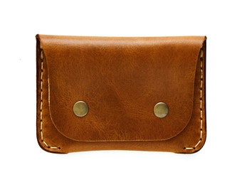Hand Stitched Leather Card Holder Wallet - Distressed Brown with Optional Chain