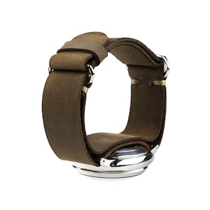 Army watch band in brown leather, double ring lock with custom sizes 18mm, 20mm, 22mm, 23mm, 24mm etc.