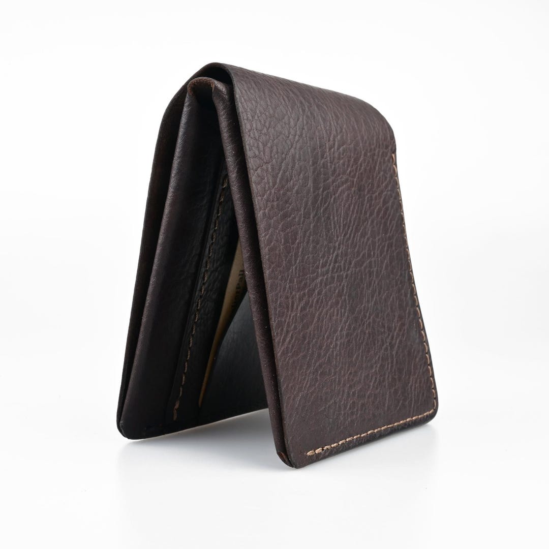 Dark Brown Leather Bifold Wallet, Horizontal Design, Free Engraving - Etsy