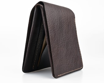 Dark Brown Leather Bifold Wallet, Horizontal Design, Free Engraving