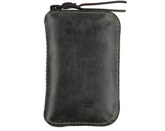 Portefeuille zippé noir pour homme et femme avec fermeture éclair IKK polyvalente porte-monnaie compact minimal personnalisation gratuite chaîne en option