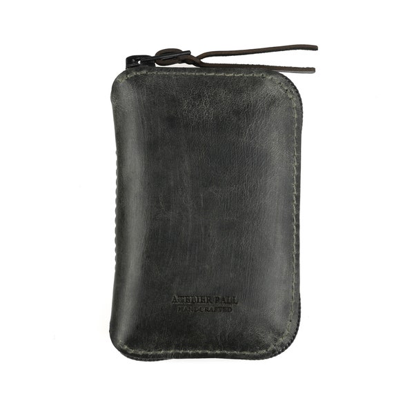 Black zip wallet for men and women all-around IKK zipper minimal compact cash holder free personalization optional chain