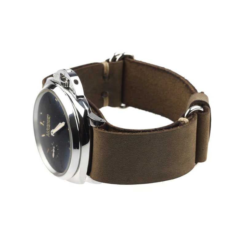 Bracelet-montre militaire en cuir marron, double anneau de fermeture avec tailles personnalisées 18 mm, 20 mm, 22 mm, 23 mm, 24 mm, etc. image 5