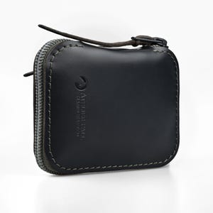 Minimale Reißverschluss-Brieftasche, Schwarzes Leder, Schlanke EDC Ledertasche