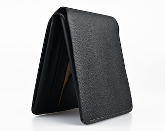 Black Saffiano Leather Bifold Wallet, Minimal Card & Cash Holder