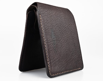 Dark Brown Leather Bifold Wallet, Large ID & Coin Pocket, Free Engraving