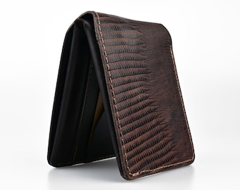 Teju Lizard Leather Bifold Wallet, Horizontal Design, Free Engraving