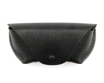 Black stitch sunglasses case in black leather free engraving, glasses holster v-stitch