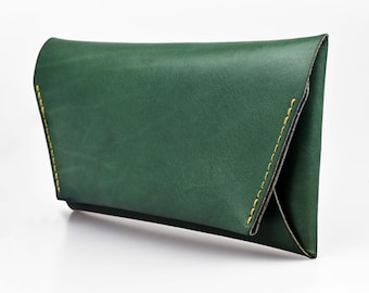 Green Teal Slim Wallet for Women Small Clutch Wallet With Fold Over Minimal Design