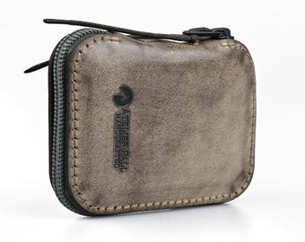 Minimal Zip Wallet, Mate Black Leather, Slim EDC Leather Pouch