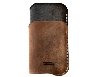 iPhone card holder magsafe wallet in distressed brown custom size and free engraving options