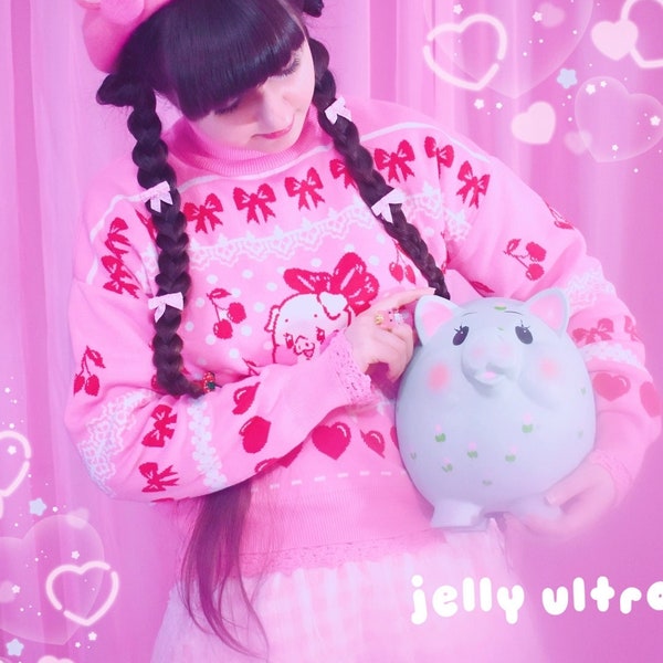 Pudgy Pig Knit Sweater | 100% Cotton Knit | S - 3XL Sizing | Love Core Harajuku Kawaii Pig Design Farm Animals Valentines Day Sweater