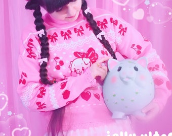 Pudgy Pig Knit Sweater | 100% Cotton Knit | S - 3XL Sizing | Love Core Harajuku Kawaii Pig Design Farm Animals Valentines Day Sweater