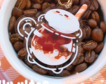 Spooky Iced Coffee Ghost Acrylic Charm - 2.5 inches | Cute Kawaii Halloween Keychain Coffee Lovers