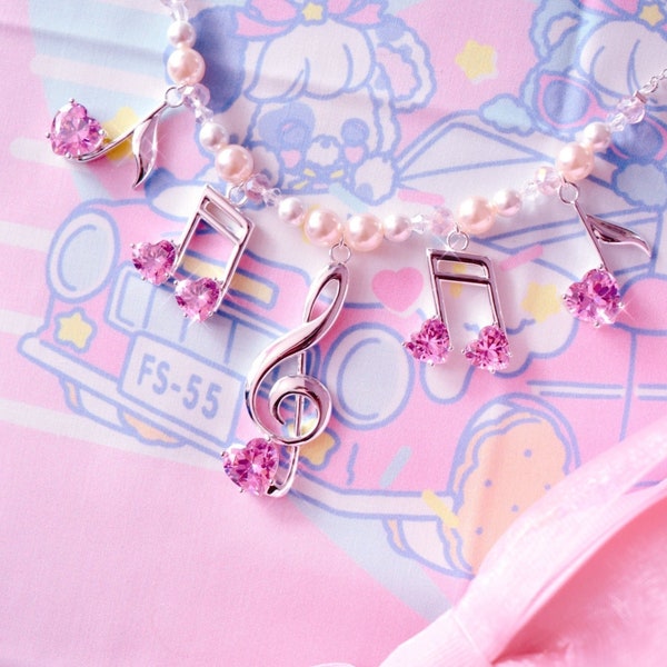 Lovely Melody Necklace | Silver x Pink | Nickel Free Statement Jewelry