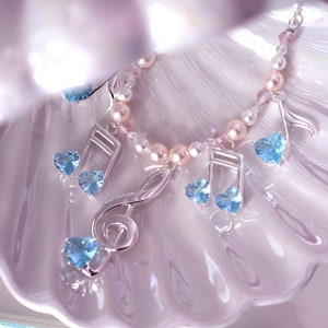 Lovely Melody Necklace | Silver x Blue | Gifts for Music Lovers Piano Motif Treble Clef Music Notes Sweet Lolita