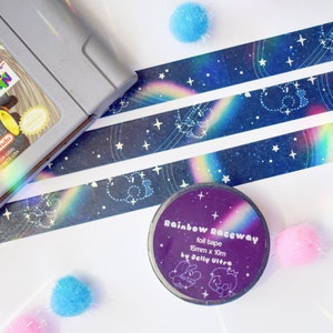 Rainbow Raceway Foil Washi Tape | 15 MM x 10 M | Rainbow Holographic Video Game Planner Washi Tape Racing Kart Game