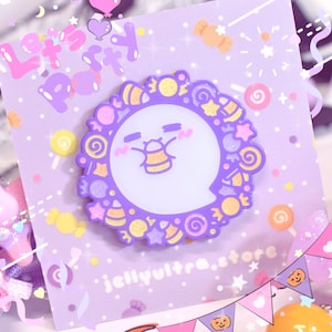 Gluttonous Ghost Enamel Pin | Kawaii Original Character Trick or Treat Candy Corn Epoxy Coated Pin with Screen Print