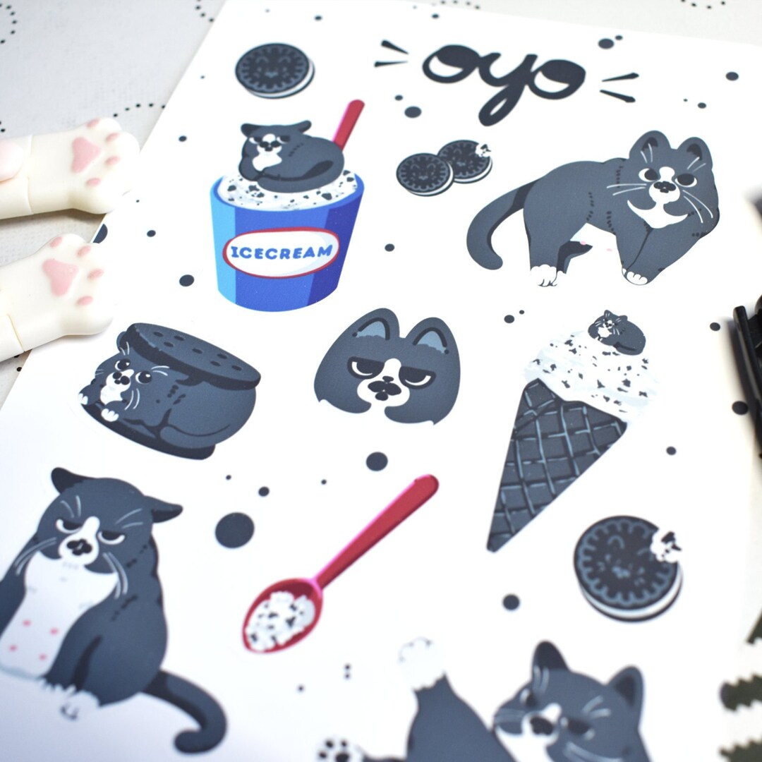 Oyo | Sticker Sheet | Black and White Tuxedo Cat Kitty Stationery ...