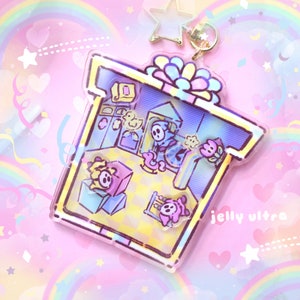 Toy Box Shaker Acrylic Charm | 3.5 inches | Video Game Inspired Gifts for Gamers Kid Core Pastel Rainbow